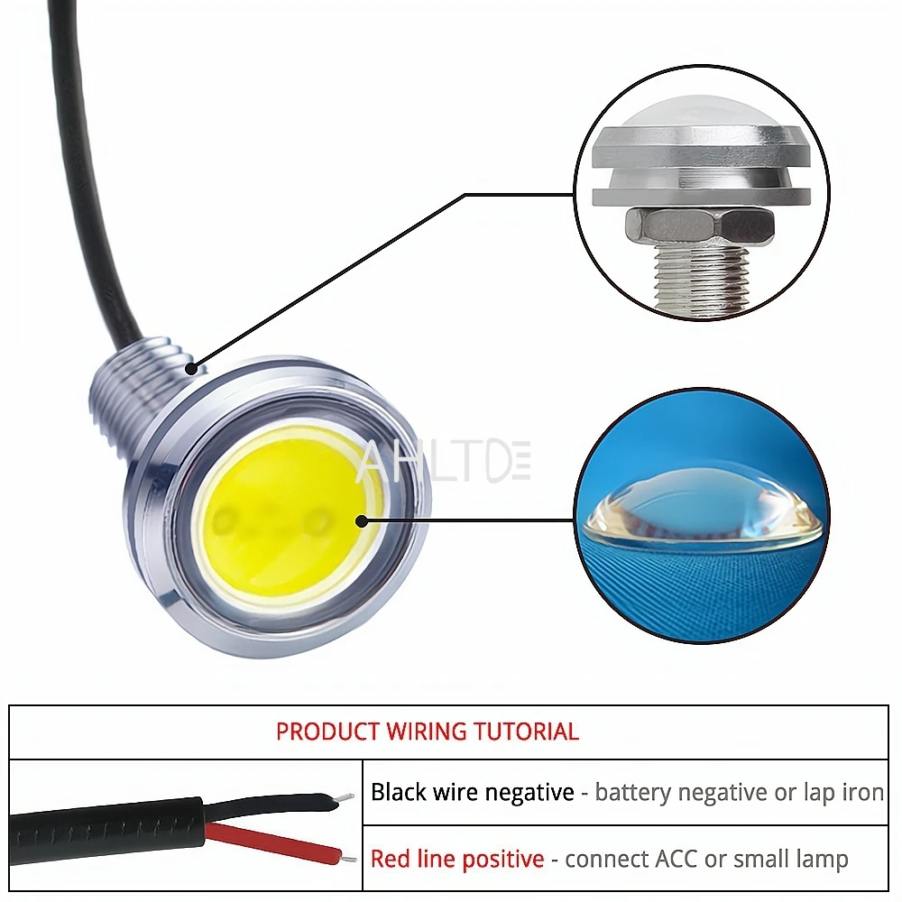 2X 23MM Car Eagle Eye Silver Shell DRL Led Daytime Running Light LED 12V Reverse Parking Signal Automobiles Lamp Multiple Colors