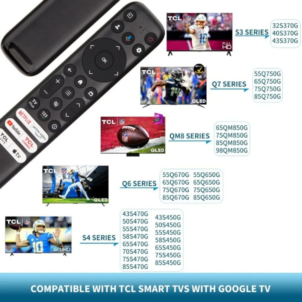 RC813 Voice Remote Control for TCL Google TV QM8/QM7/S5/S4/S3/Q7/Q6/Q5 UHD HDR LED QLED QD-Mini LED Smart TVs(Not for Fire&Roku)