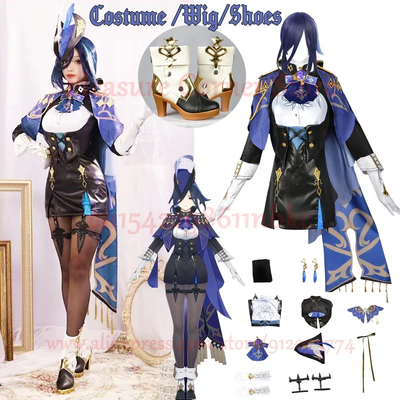 Clorinde cosplay costume Genshin Fontaine impact Clorinde cosplay dress uniform champion duelist wig hat uniform cloak full set