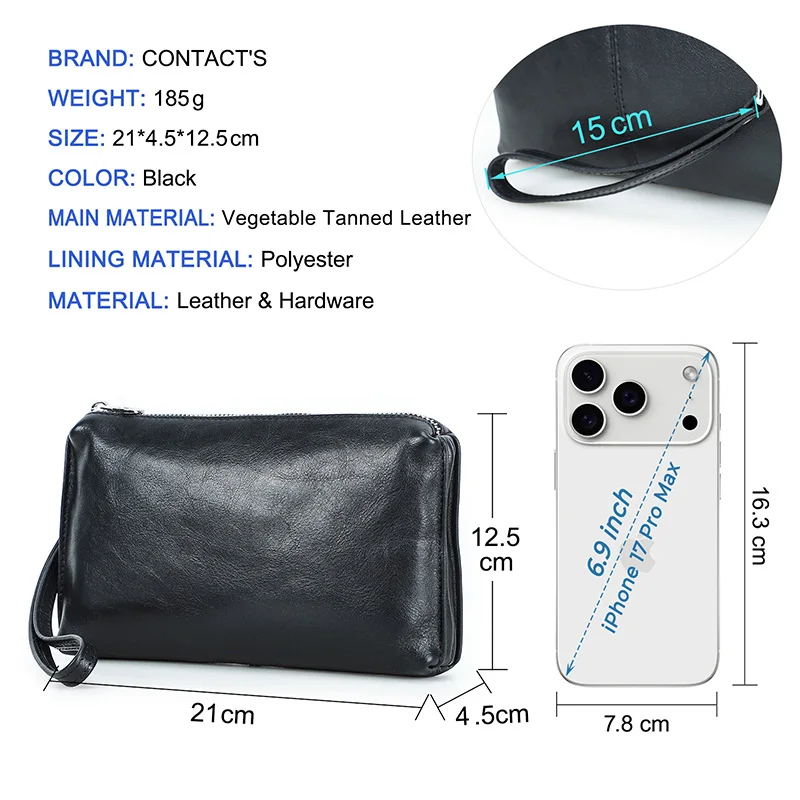 CONTACT'S RFID حقيبة يد جلدية أصلية الرجال الرجعية المحمولة جودة 6 فتحات بطاقة الهاتف حقيبة صغيرة السفر الأعمال العمل المحفظة