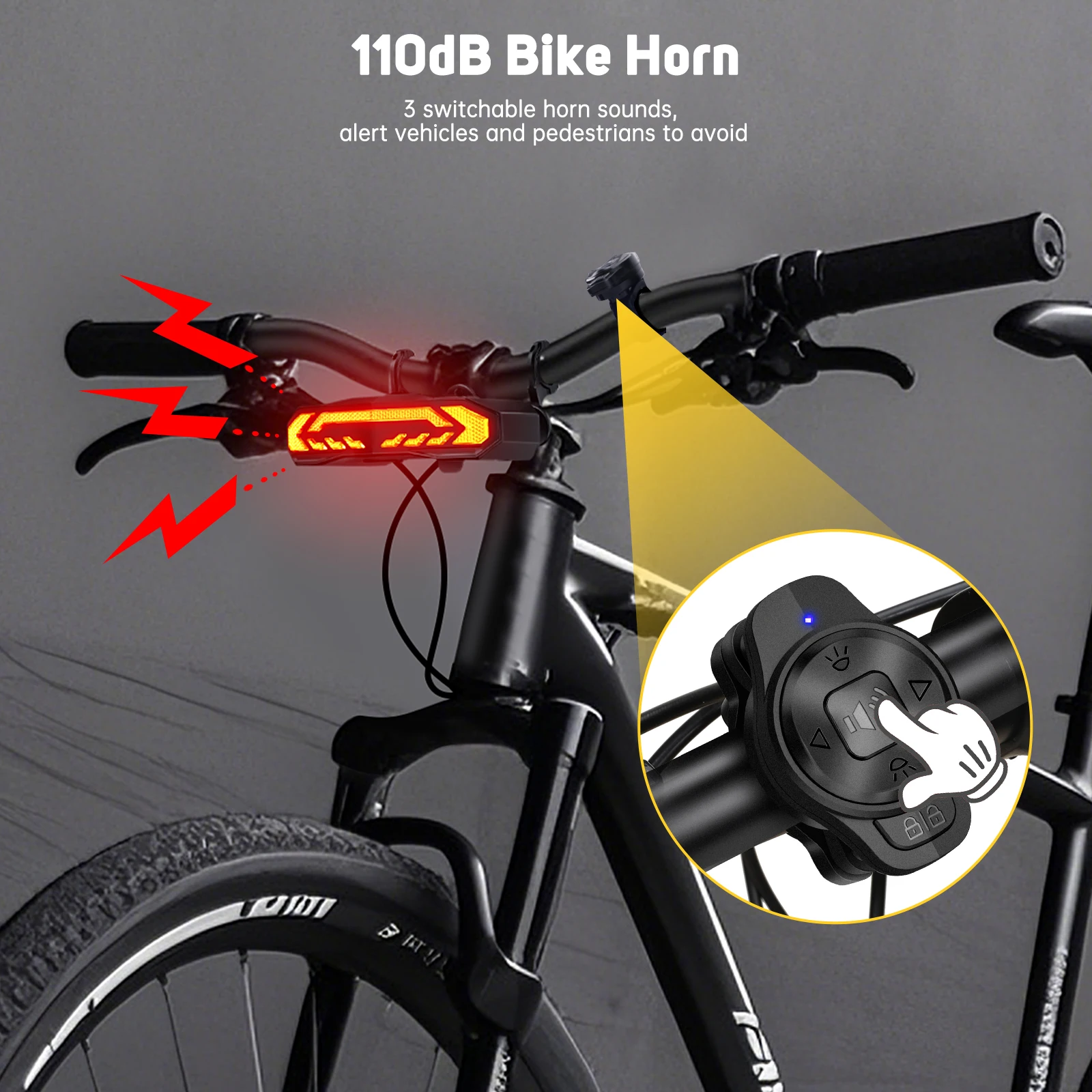 Extractme 110dB Smart Bike Lights with Turn Signals USB Rechargeable Bike Headlight & Bike Horn for Mountain Bike Ebike Safety