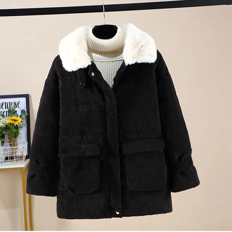2024 inverno jaqueta de algodão feminino veludo lapela curto parkas casacos jaqueta acolchoada feminina
