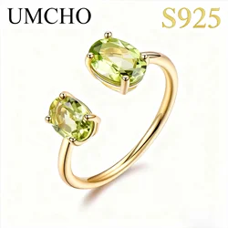 UMCHO Peridot Ring Gemstone Solid 925 Sterling Silver Engagement Rings For Women Fine Jewelry Opening Rings