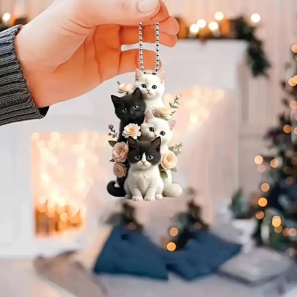 Gifts Acrylic Cat Hanging Ornament Lightweight Cute Kitten Charm Hanging Double Sided Print Acrylic Keychain Home Decoration