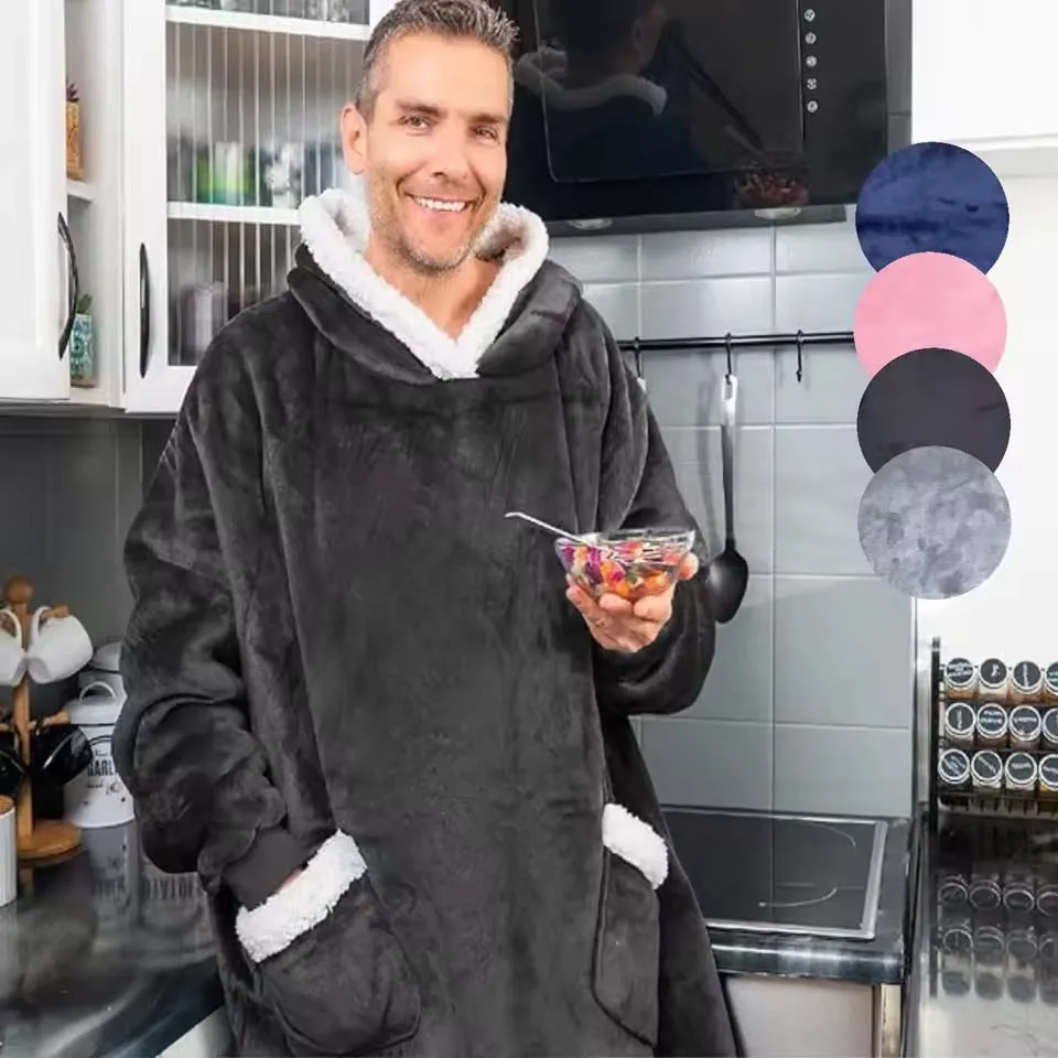 180cm Super Long Flannel Blanket Cold-proof Nightgown Pyjamas Sleeves Winter Hoodies Sweatshirt Women Men Pullover Fleece Giant