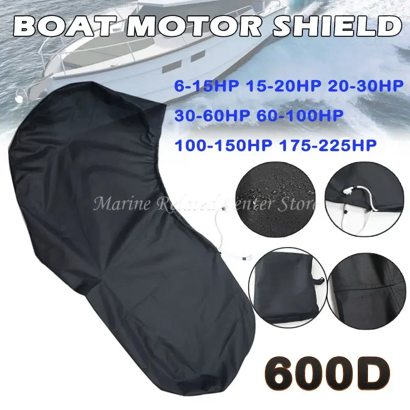 600D Black Boat Full Outboard Engine Motor Cover Protection Black For 6-225HP Motor Waterproof Anti-scratch Sunsh ade Dust-proof 