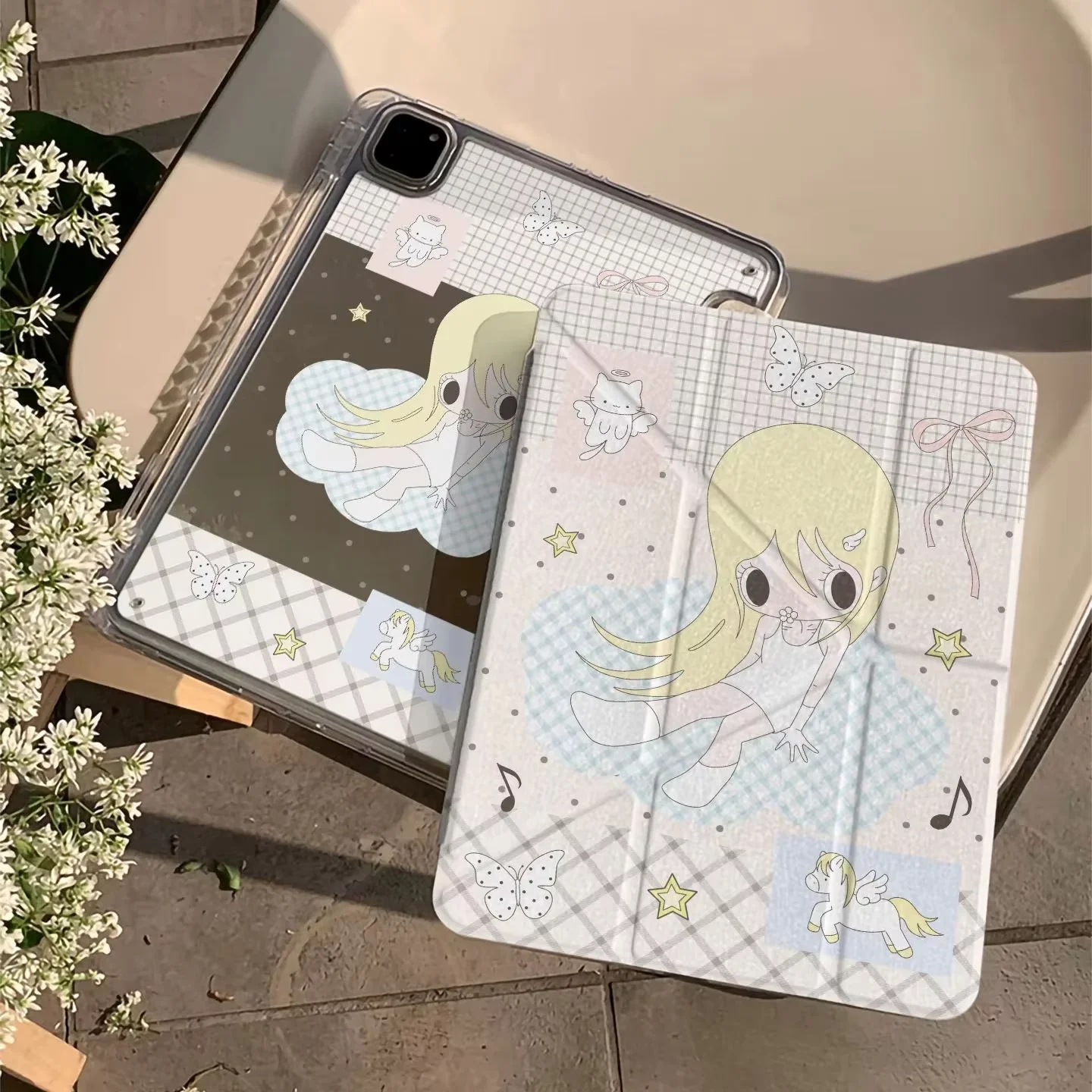 Angel Wing Girl New Rabbit Pony Polka Dot Tablet Case For iPad Pro 13 11th A16 12.9' 10 9 8 7 6 Th Air 3 2 1 Mini 7 6 5 4 Cover