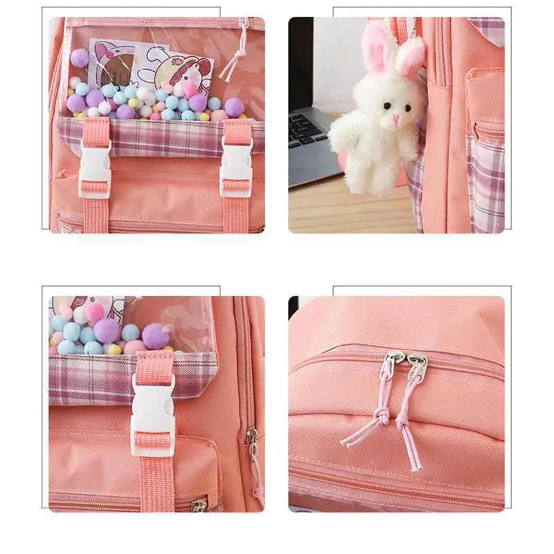 Sacs à dos mignons pour filles, ensemble de sacs à main pour adolescentes, sacs initiés avec pendentif lapin, poche de rangement, sac haute capacité, 4 pièces