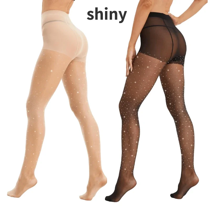 Rhinestone 20D Silky sheer Tights Women Underwear Ultra-thin Body Stockings Sexy Lingerie Summer Shiny Transparent Pantyhose