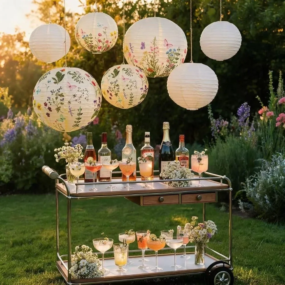 New Paper Printed Flower Paper Lantern 20/30cm DIY Craft Hanging Paper Lantern Chinese Paper Lantern For Home Decor