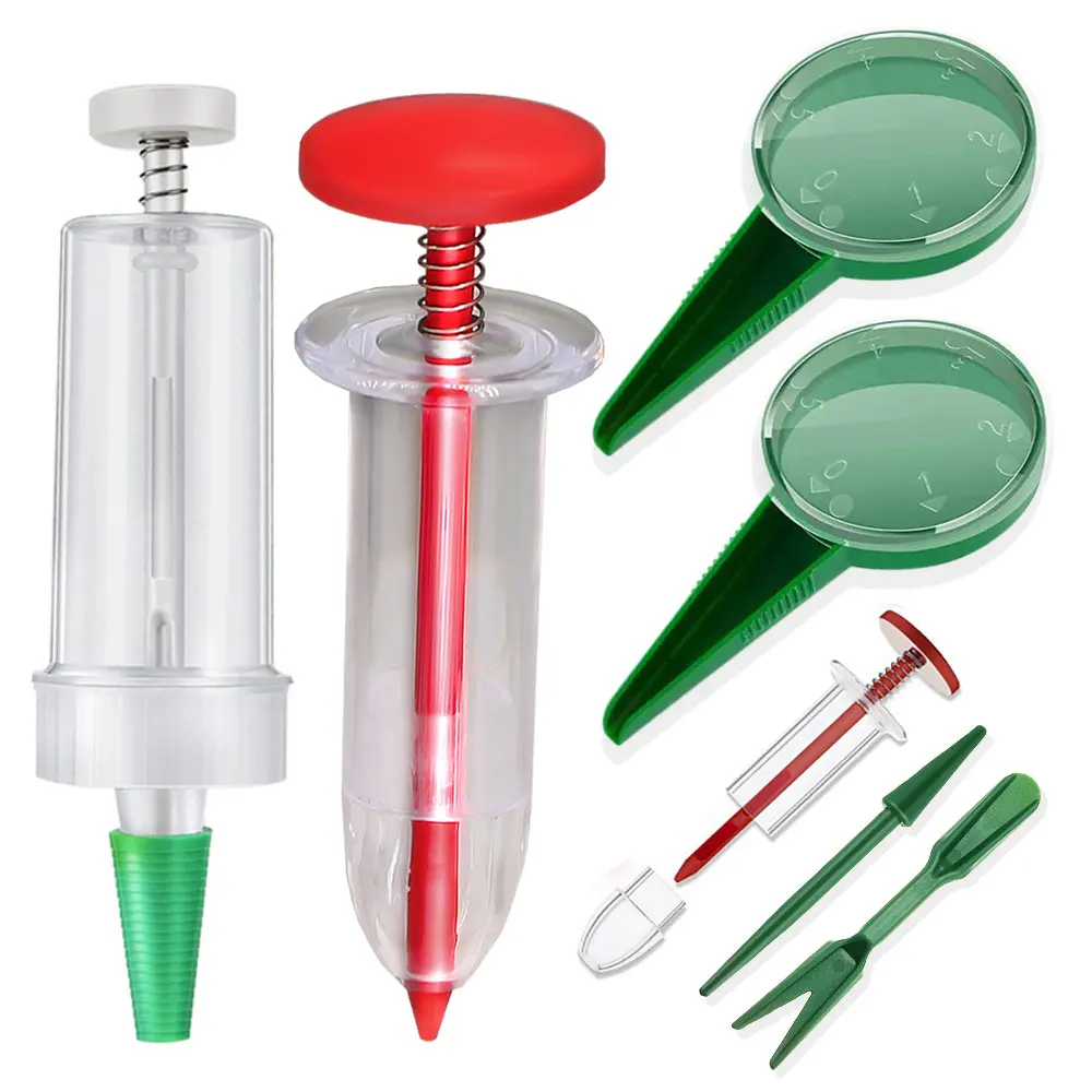 Mini Sowing Seed Dispenser Manual Sower Seed Spreader Handheld Seed Planter Tool 5 Different Settings Hand Seeder with 2 Transpl