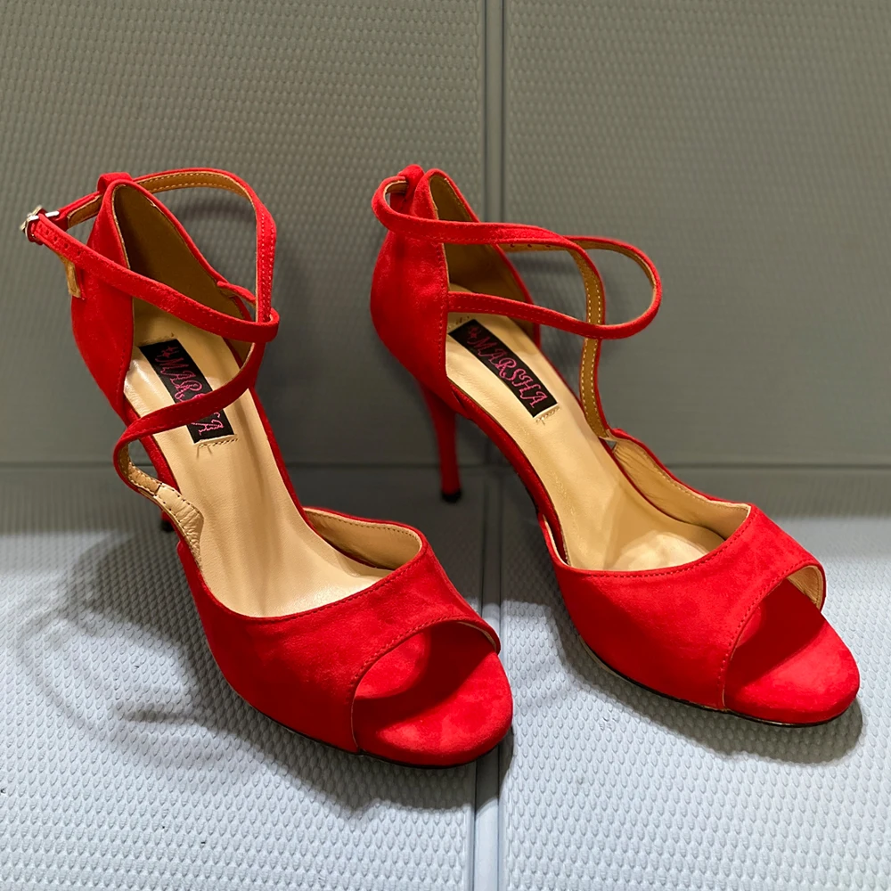 

Big Discount Tango Shoes leather hard sole in Size 8.5 Red Suede with 9cm Heel Normal Width Only One pair like picture