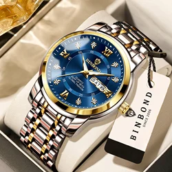 BINBOND Luxury quartz wristwatches luminous waterproof week auto date men's watch business sport clock fashion casual reloj