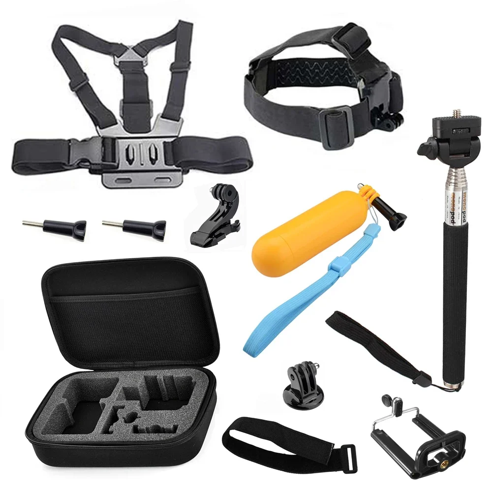 

11 in 1 Selfie stick monopod for GoPro Hero 10 9 8 7 6 5 4 Action Camera Set Chest Head Strap Mount Kits for Yi 4K for Sjcam