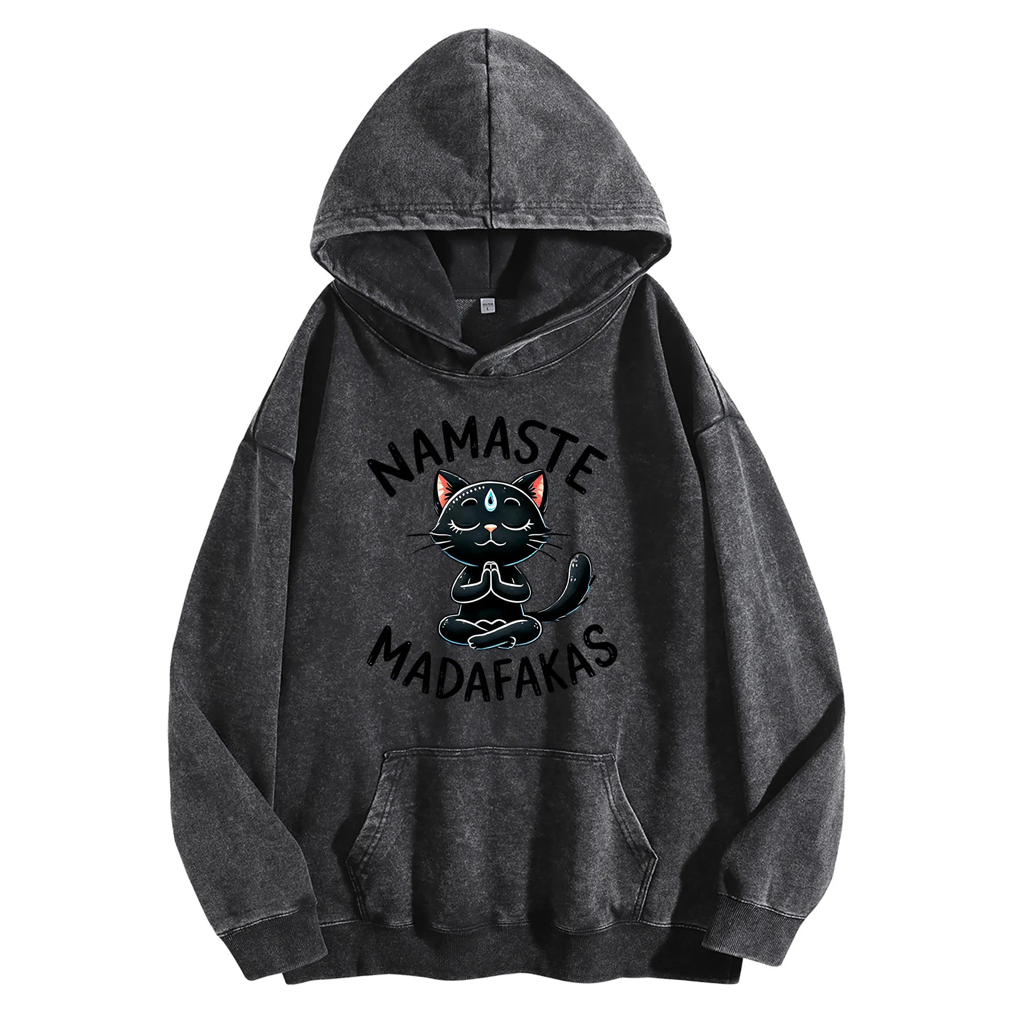 

Namaste Madafakas винтажная стираная толстовка с рисунком 400 г, унисекс, уличная одежда большого размера, пуловер, подарок на Рождество и Новый год