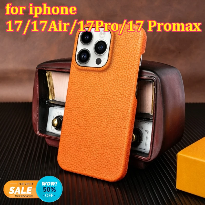 

Case Luxury Genuine Leather Cover Back Etui Coque Shockproof for iphone 17/17Air/17Pro/17 Promax