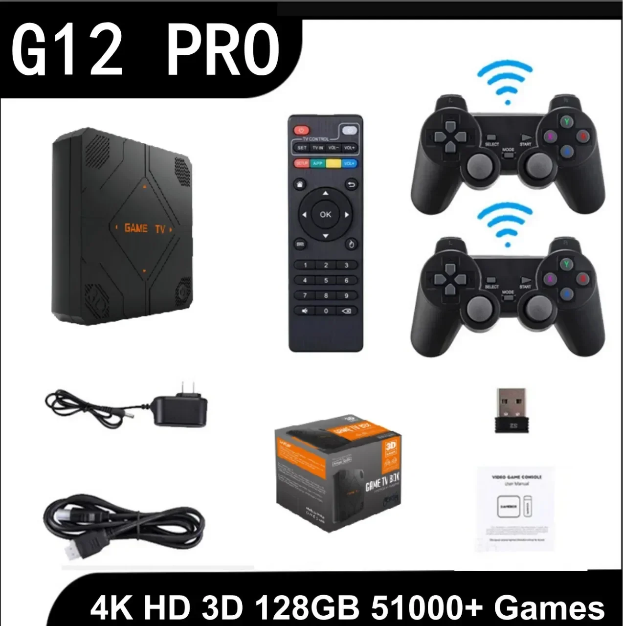 G12 PRO Retro Game Stick Box HDMI TV Game Console Dual System Open Source Arcade 3D Set Top Box For PSP/PS1 50000 Games