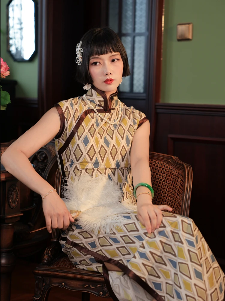 

Летнее платье-ципао Top Ulara с геометрическим узором, широкое, с вырезами, цветными блоками, на талии, дышащее, с низким разрезом, длинное, элегантное