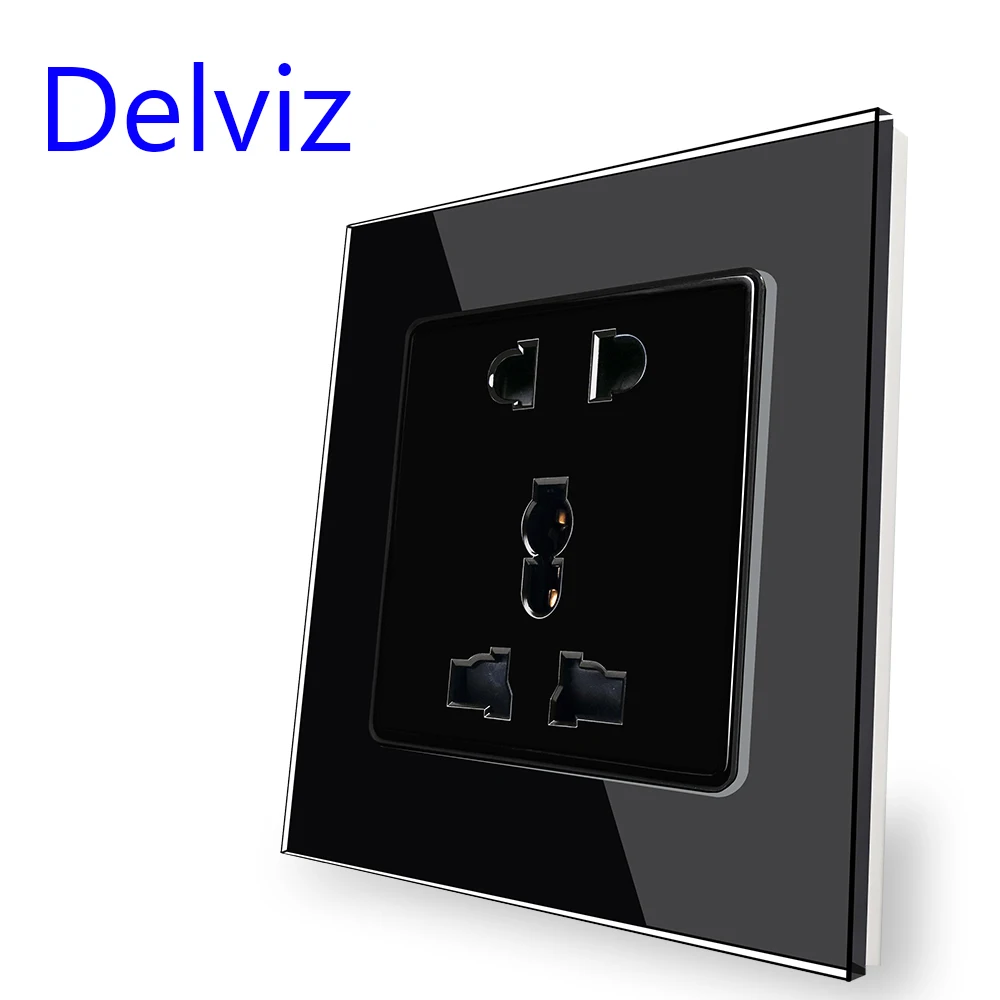 Delviz Tempered Glass Socket, Tempered glass Panel, AC 110V-250V, No logo, UK Standard Outlet, 13A Power Universal Wall Socket