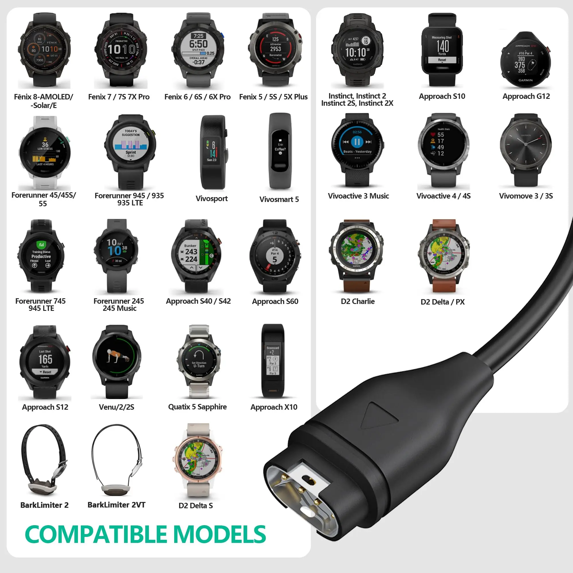 Ladekabel für Garmin-Uhren, für Forerunner 165 255 265 970 965, Garmin-Ladestation für Fenix 8 7 6 Pro Solar Vivoactive – Detail 3