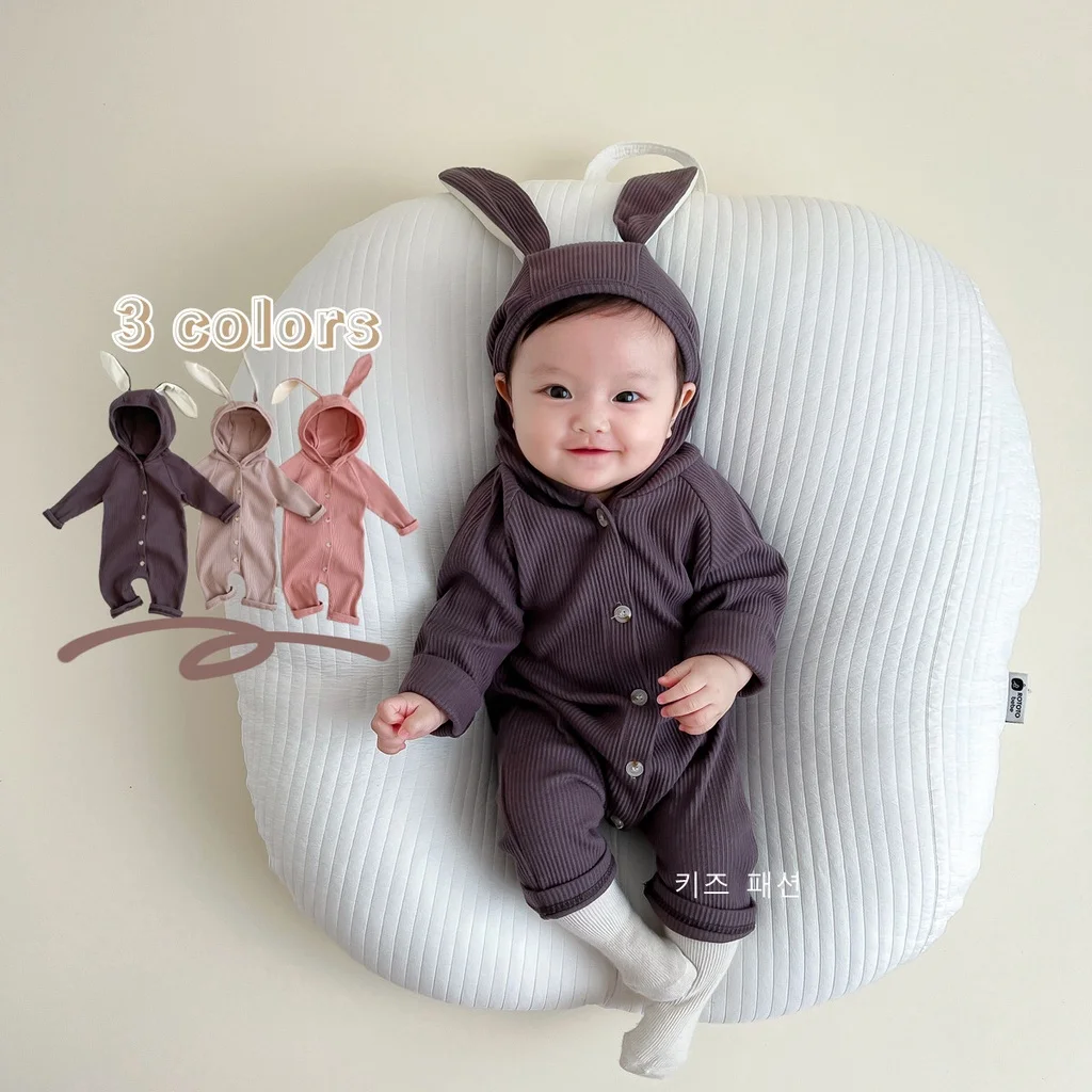 

0-2 Years Old Baby Jumpsuit Hooded Bodysuit Rabbit Cute Ears Infant Clothes Buttons Cotton Baby Boy Girl Clothes