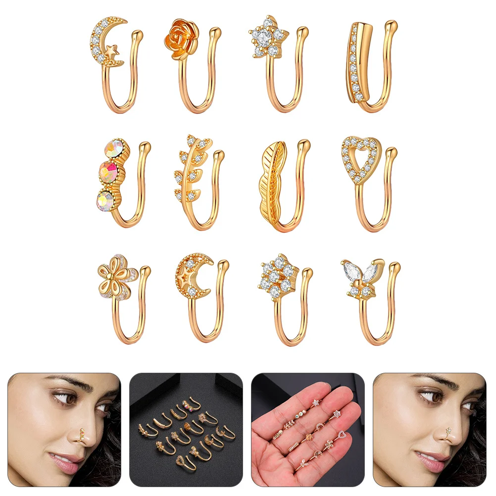 12 Pcs Jewelry for Nose Ring Teens Fake Clip on Piercings Accessories Women Decoration