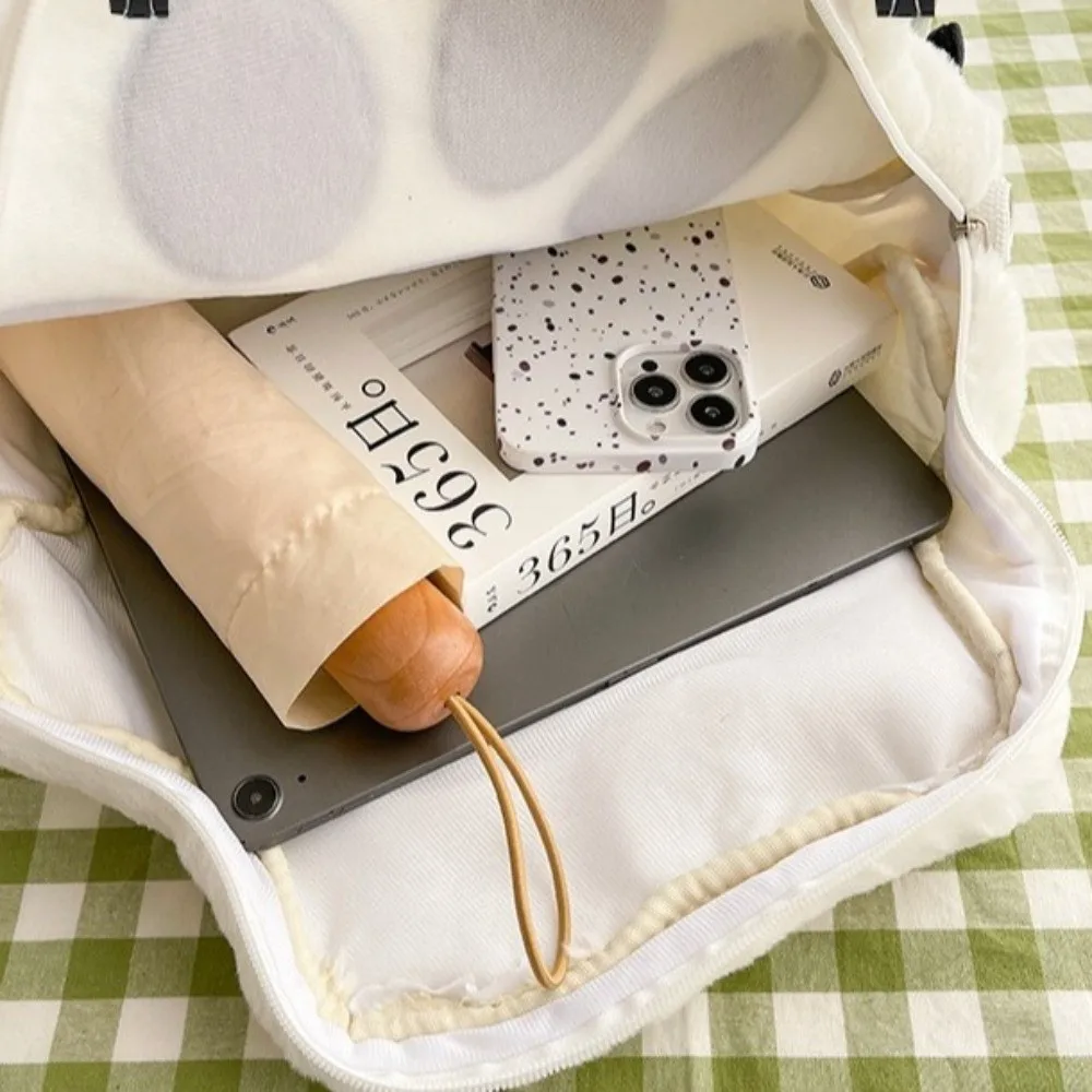 Kawaii White Puppy Cat Paw Backpack Big Capacity Shoulder Bag Adjustable Straps Soft Fluffy Handbag For Girls Women