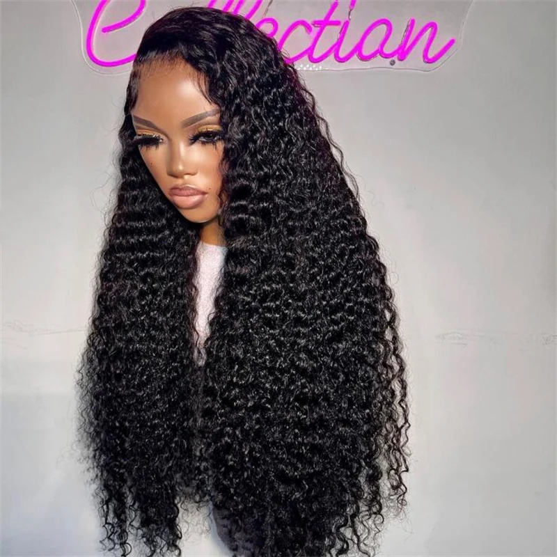 

26Inch Soft Black Kinky Curly Heat Resistant 180Density Lace Front Wig For Women BabyHair Glueless Preplucked Daily Wig