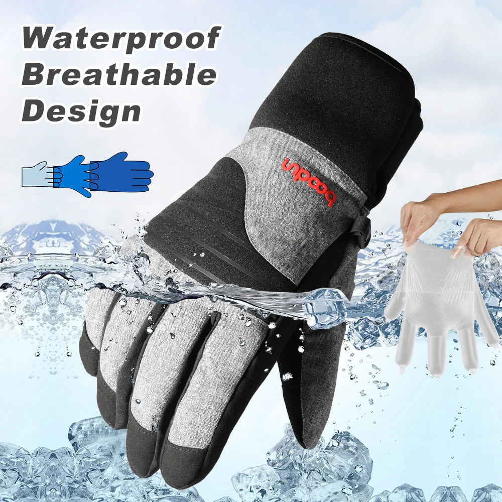 Ultralight Skiing Gloves Winter Warm Sports PU Leather Anti-slip Waterproof Touch Screen Men Women Snowboard Glove Full Finger