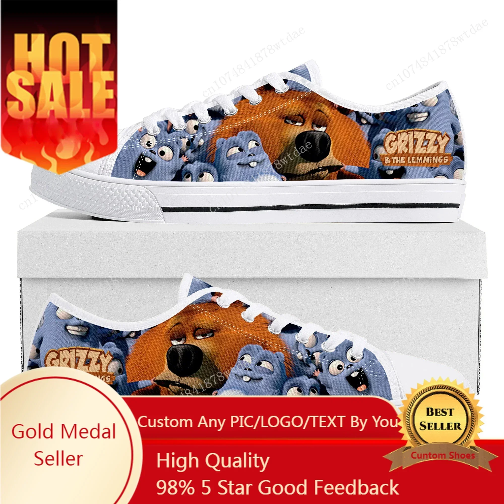 

Grizzly and The Lemmings Low Top Sneakers Womens Mens Teenager High Quality Canvas Sneaker Couple Comics Manga Custom Made Shoes