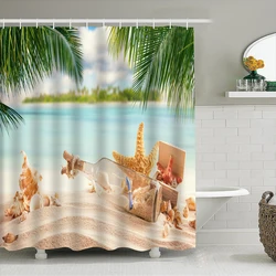 1pc Beach Starfish Shower Curtain Bathroom Partition Decorative Curtain Machine Washable Rose Print Window Privacy Curtain