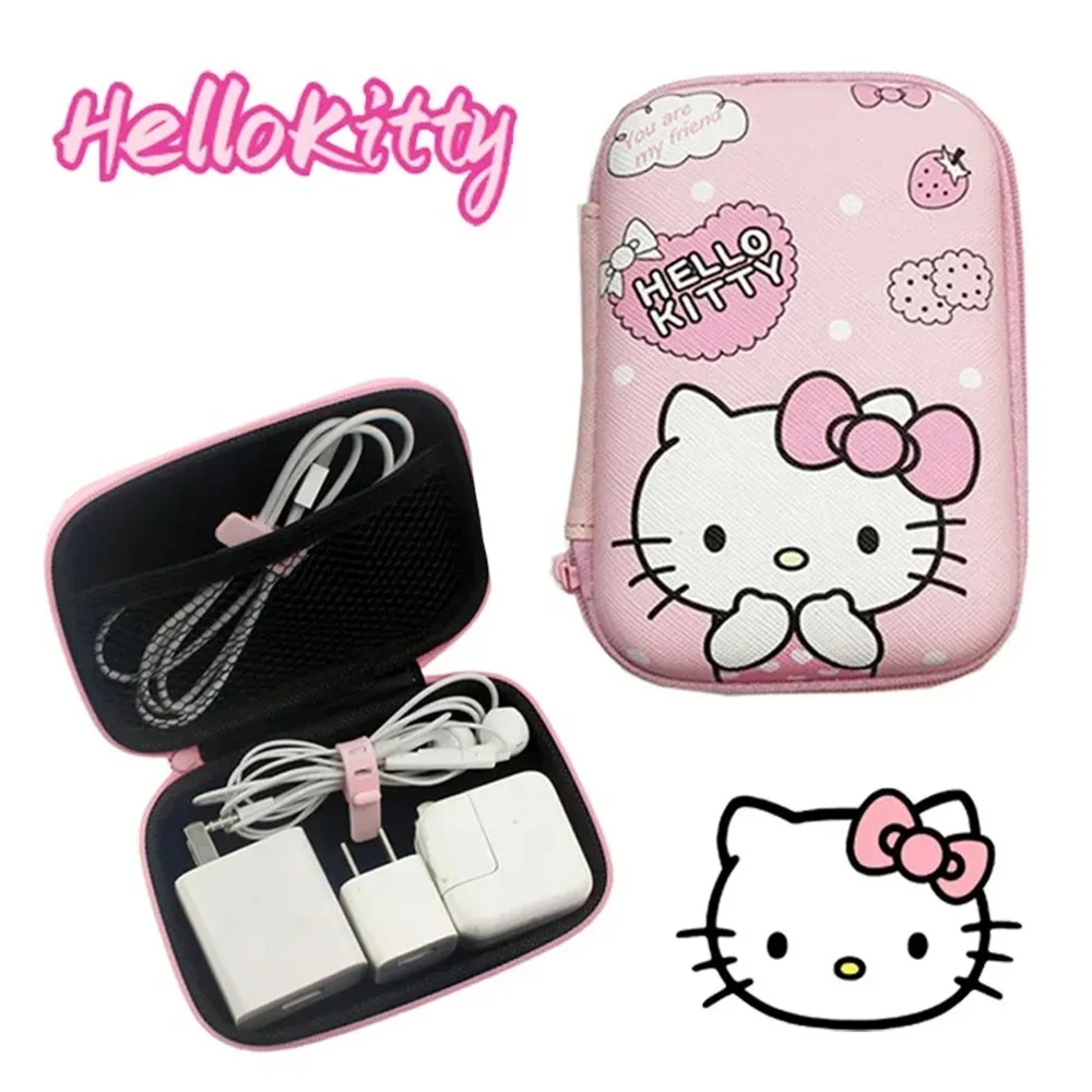 Cute Hello Kitty Sanrio Anime Collection Card Storage Box Hard Case Y2K Earphone Bag Waterproof Data Cable Coin Protection Bag