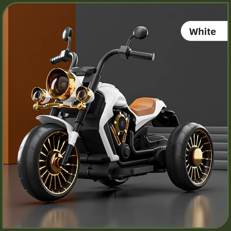 Motocicletta elettrica per bambini Giro a tre ruote su giocattolo Luci musicali con telecomando Batteria ricaricabile Design stabile anti-punta