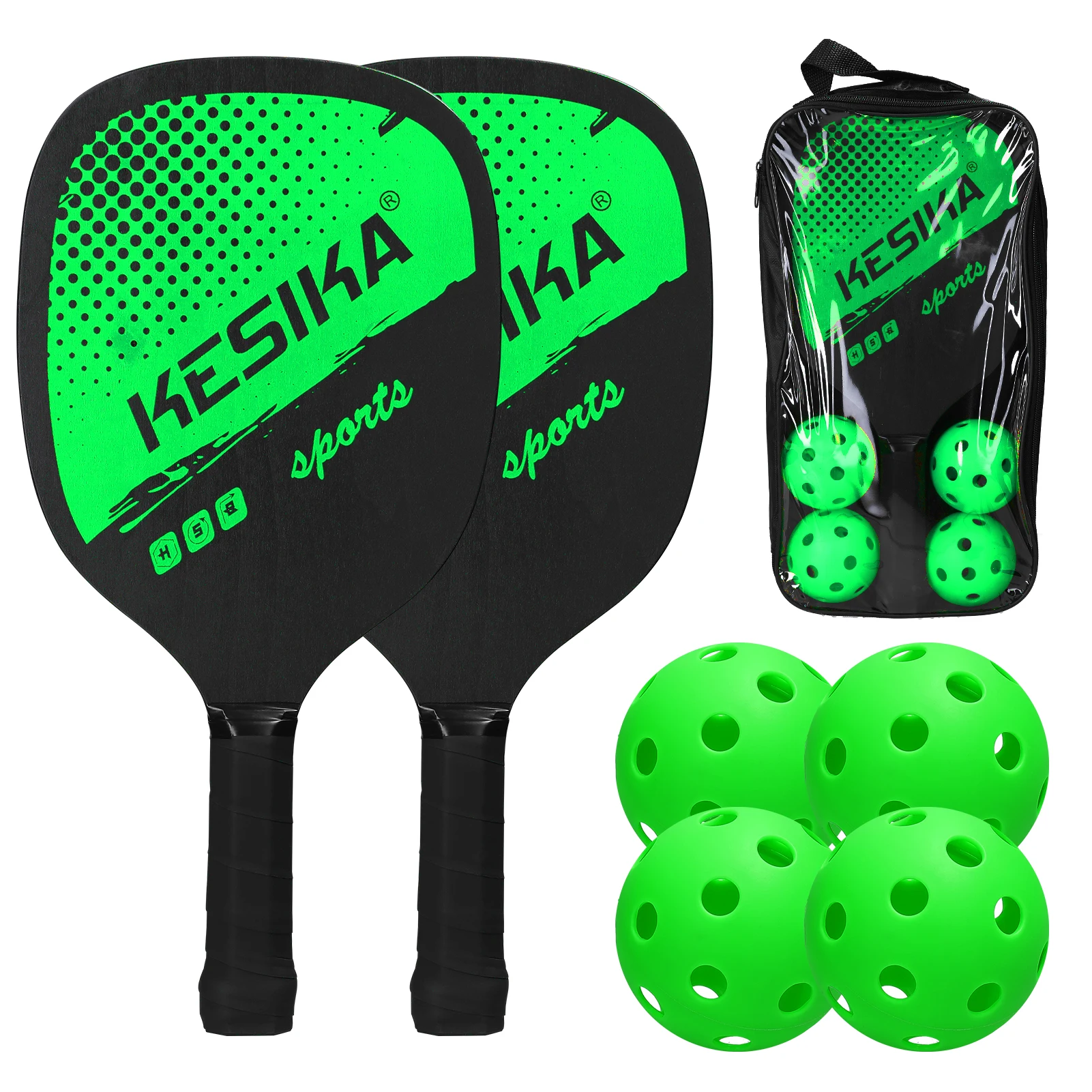 KESIKA Pickleball Paddle Set Pickleball Rackets Ball Set 2 Rackets & 4 Pickleball Balls with Carrying Bag for Men Women