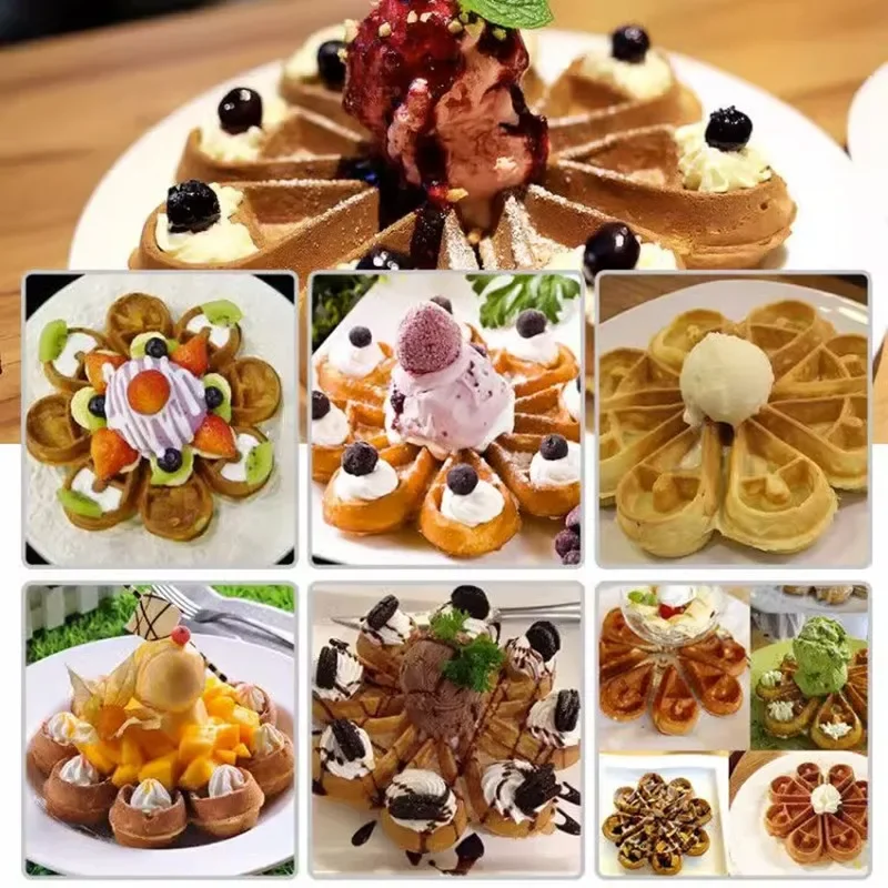 220v 전기 와플 메이커 상업용 드롭 머핀 메이커 격자 모양의 하트 와플 오븐 단일 헤드 로타리 기계