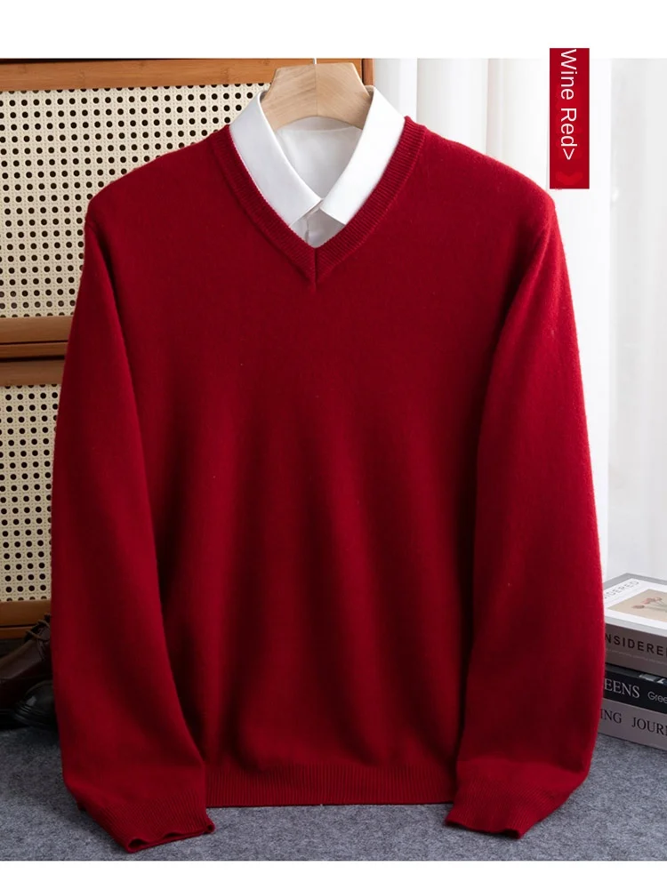 100% reiner Merinowollpullover für Herren, V-Ausschnitt, Strickpullover, große Größen, Kaschmir, Herbst/Winter, neuer Langarmpullover, hochwertige Oberteile – Detail 30