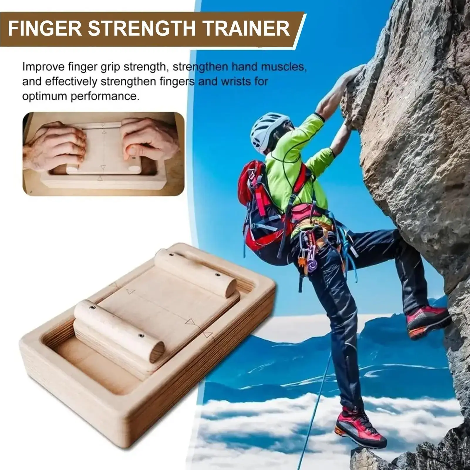 

Finger Wrist Strength Trainer Wooden Grip Strengthener for Climbing Power Finger Exercise Pinch Block Hand Grip for Gym Home