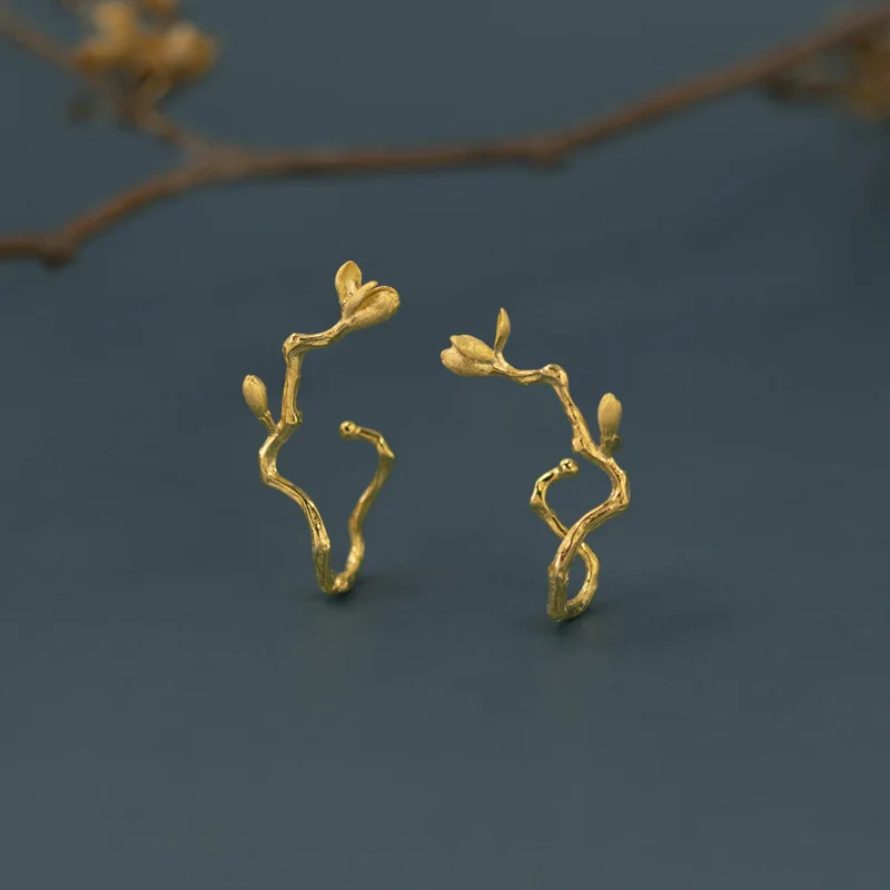 Amxiu Sterling Silver 925  Three-Dimensional Magnolia Flower National Trend New Chinese Style Ear Cuff Elegant Non-Pierced