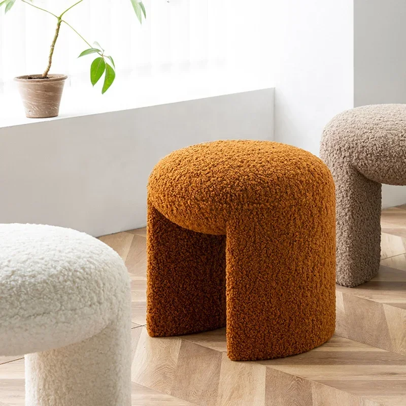 Modern Living Room Furniture Comfortable Dressing Room Shoe Stool Home Furniture Lambs Wool Fur Low Stool Ottoman For Bedroom