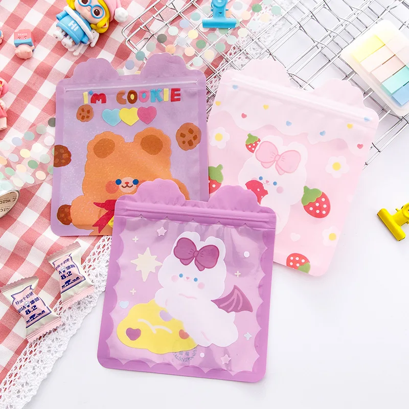 4/8PCS Cute Cartoon Self Sealing Bags Ziplock Bags For Jewelry Display Packaging Reusable Snack Cookies Candy Gift Storage Bag