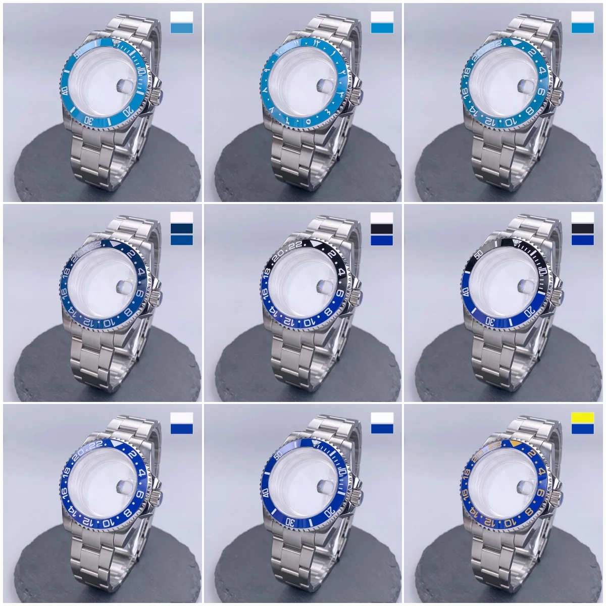 

40mm NH35 Watch Case GMT/SUB Sliver 120clicks Sapphire Glass Waterproof Case Compatible with NH35 movement 28.5mm Dial parts