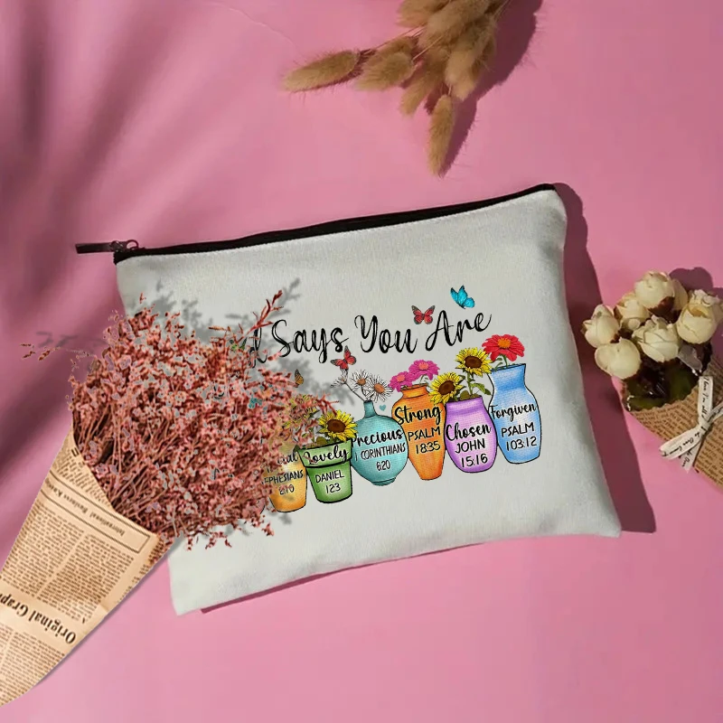 Bolsa de cosméticos de girasol para mujeres, regalos de fe inspiradora, estuche de maquillaje, versículo de la Biblia Floral