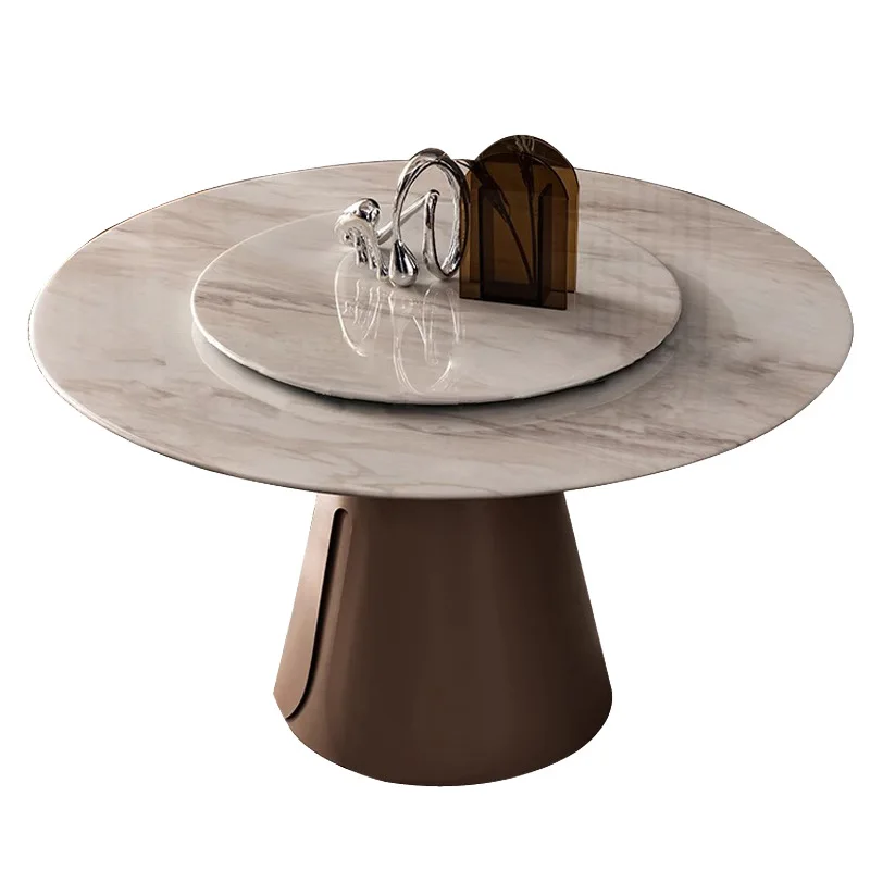 

Pure natural marble dining table light luxury high-end Italian round table and chair combination household round dining table