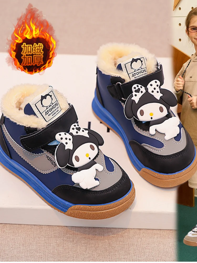 حار سانريو فتاة بلدي ميلودي Kawaii موضة الشتاء الصوف مبطن حذاء من الجلد طالب الكرتون الطفل الدفء أحذية قطنية نمط جديد #3