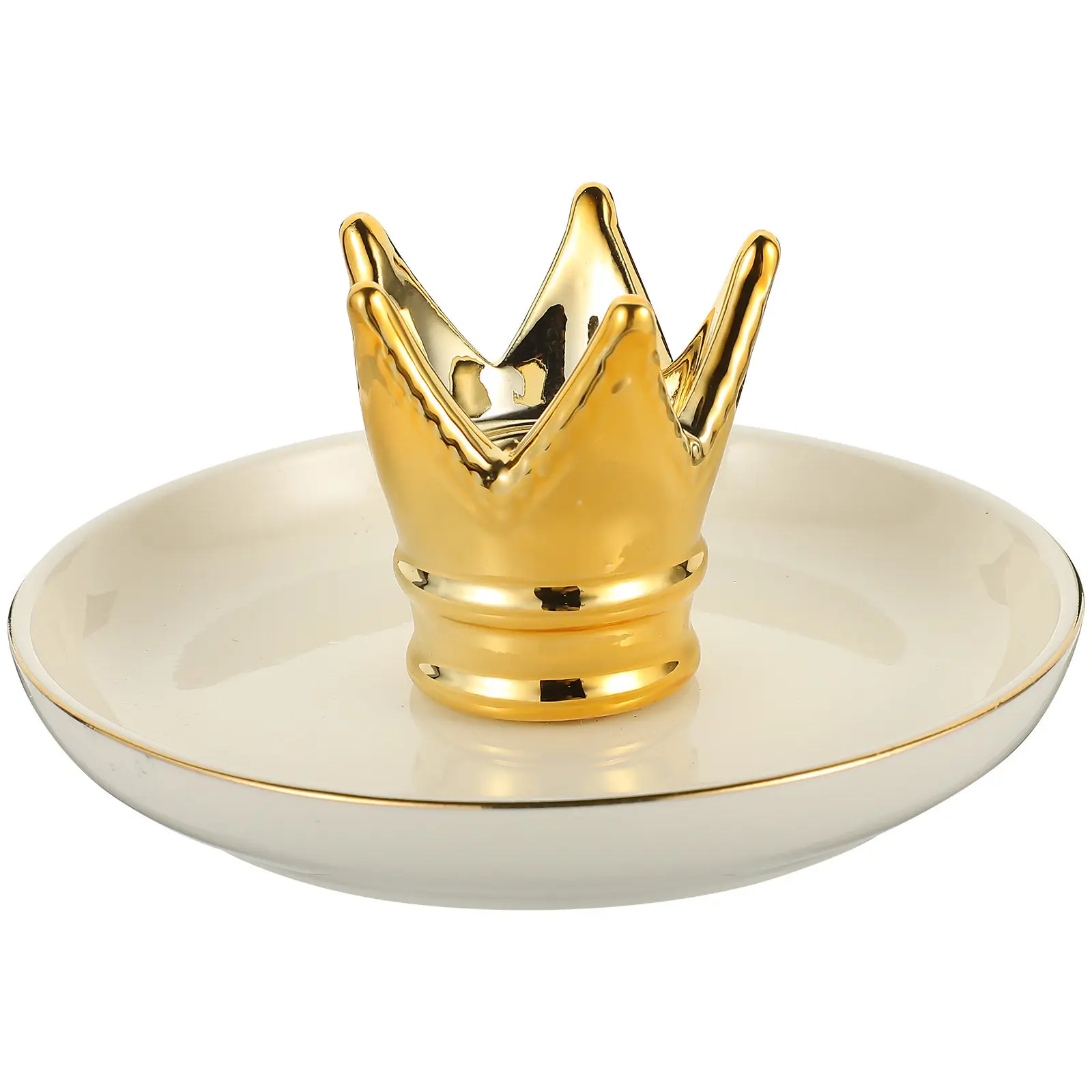 

Ceramic Jewelry Display Tray with Cute Cartoon Crown Decor Elegant Ring Holder Dish for Bedroom Nightstand Bathroom Sink Jewelry