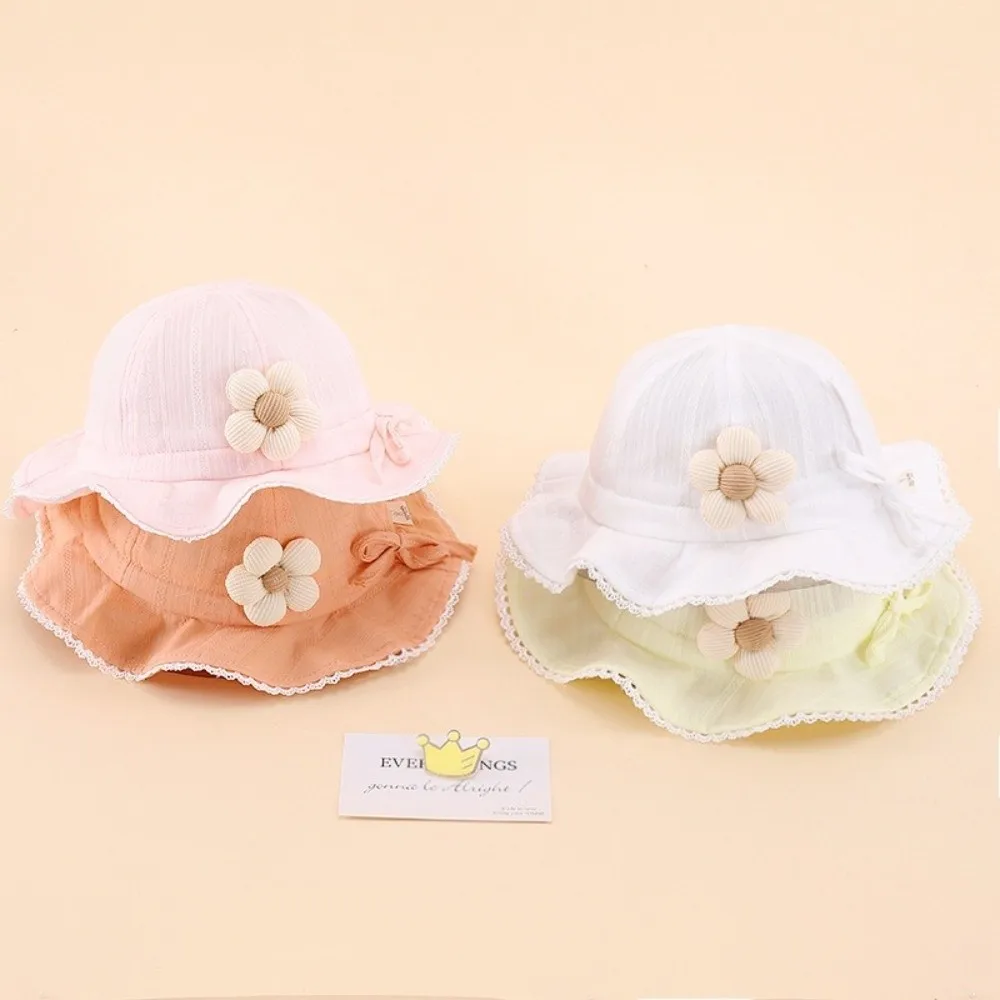 Bonito algodão bebê menina gorro respirável ajustável crianças bonnets proteção solar flor design pescador chapéu primavera outono