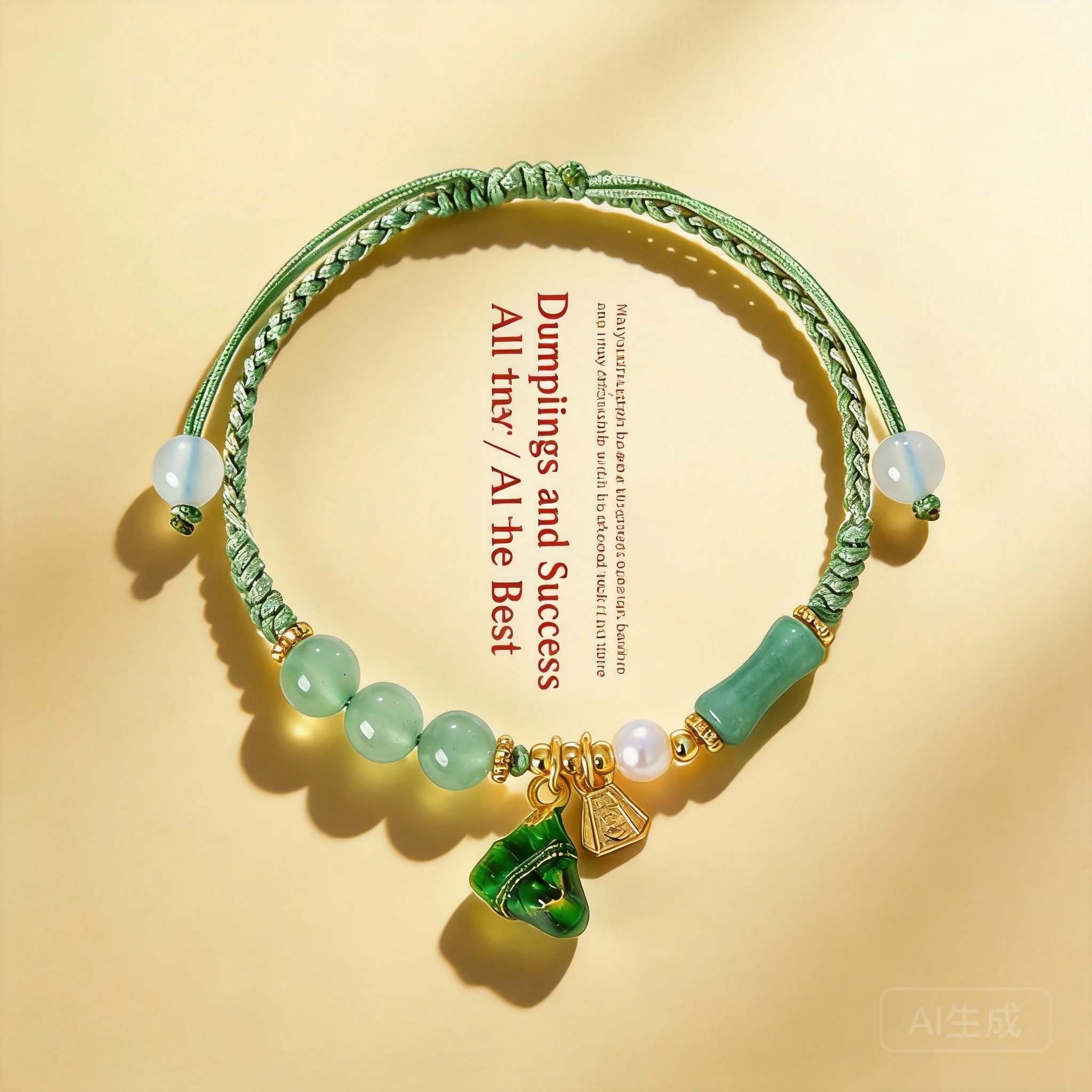 Chinese Style Dragon Boat Festival Zongzi Pendant Natural Aventurine Rose Quartz Golden Silk Jade Handmade Braided Lucky Blessin