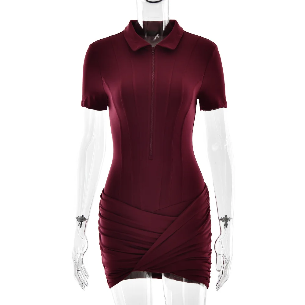 Modischer Plissee-Jumpsuit für Damen, Eleganter Kurzarm-Bodycon mit Reißverschluss und Revers, Sommerliche Alltags- und Streetwear – Detail 32