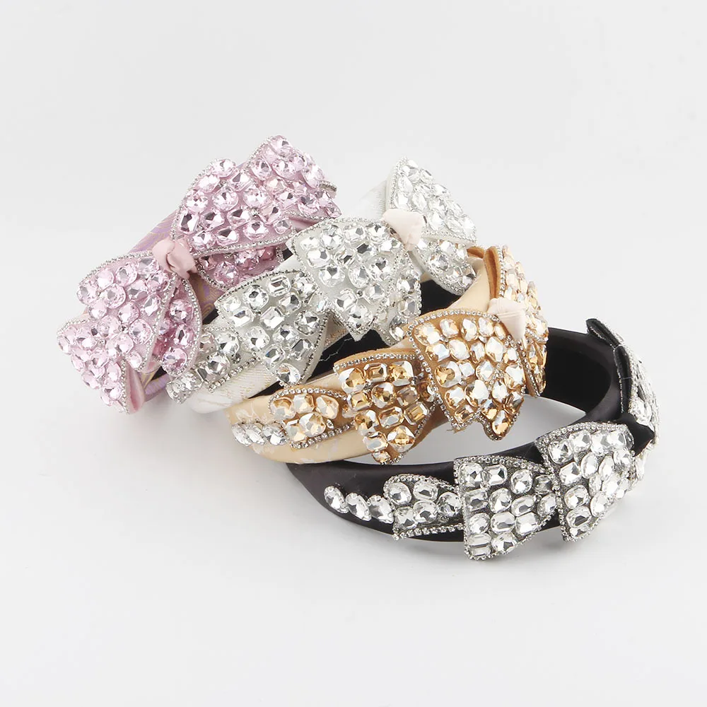 

European and American Style New Satin Bow Full Diamond Headband - Versatile Prom Hair Accessory