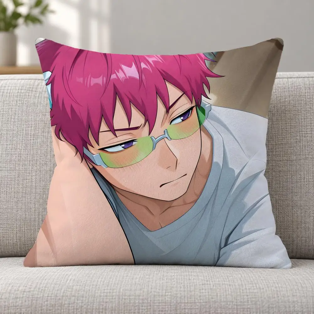 Anime Comedy S-Saiki Kusuo Cushion Cover Soft Plush Decorative Sofa Bedroom Living Room Car Dorm Home Decor Gift